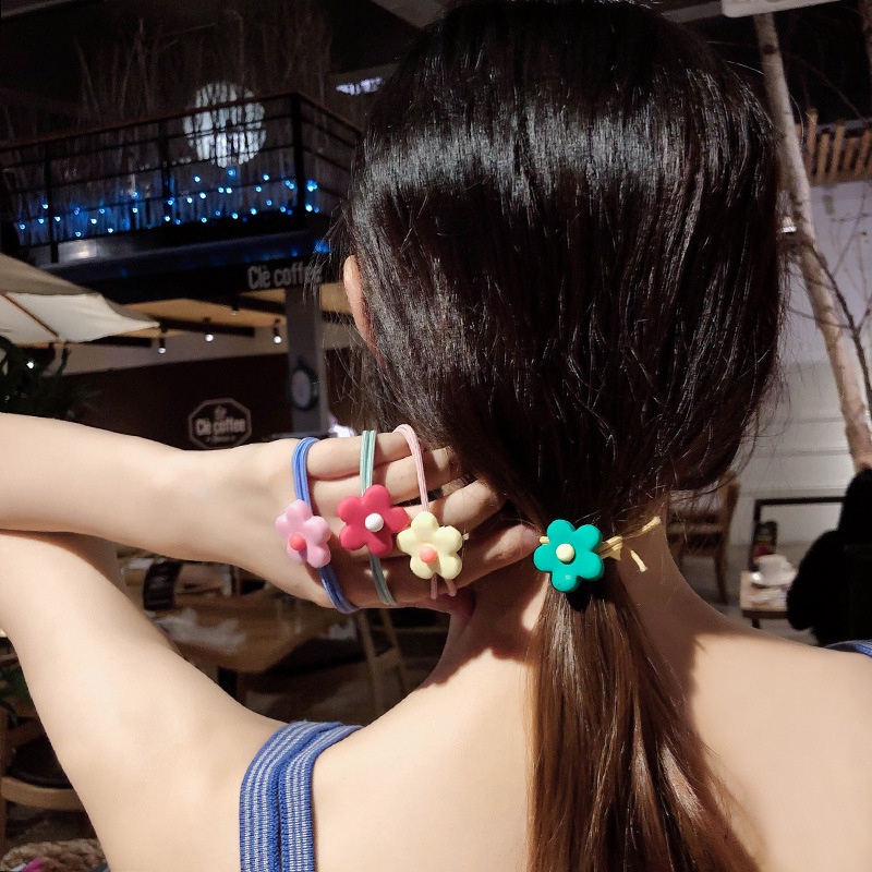 Dây Buộc Tóc Cao Su Co Giãn Phối Hoa Nhiều Màu Sắc Dễ Thương Cho Nữ