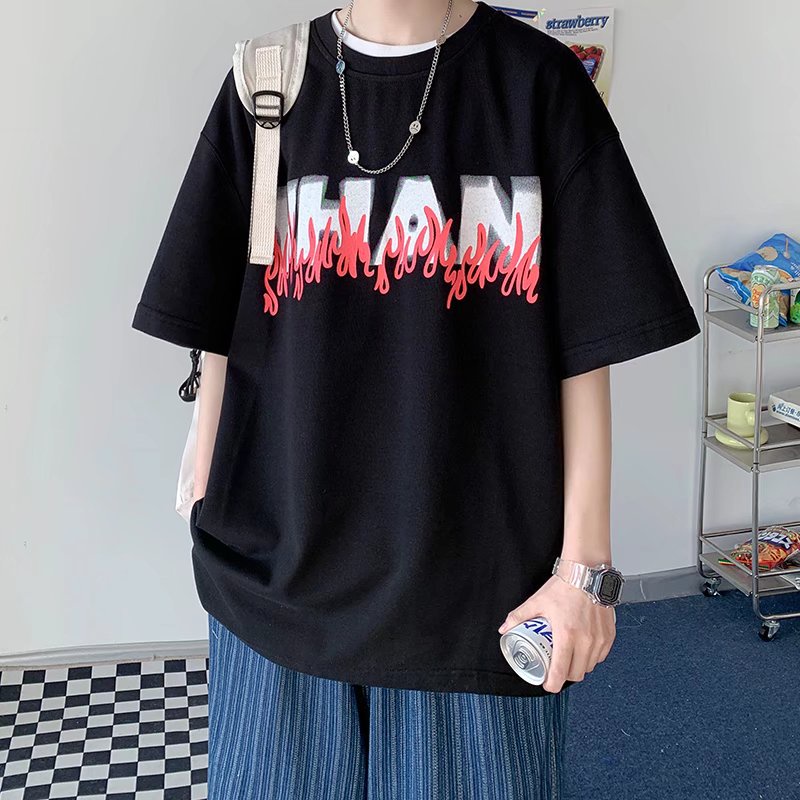 Áo Thun Tay Ngắn Cổ Tròn Dáng Rộng In Chữ Thời Trang Mùa Hè Phong Cách Nhật Bản Cho Nam Giới [M-8XL]