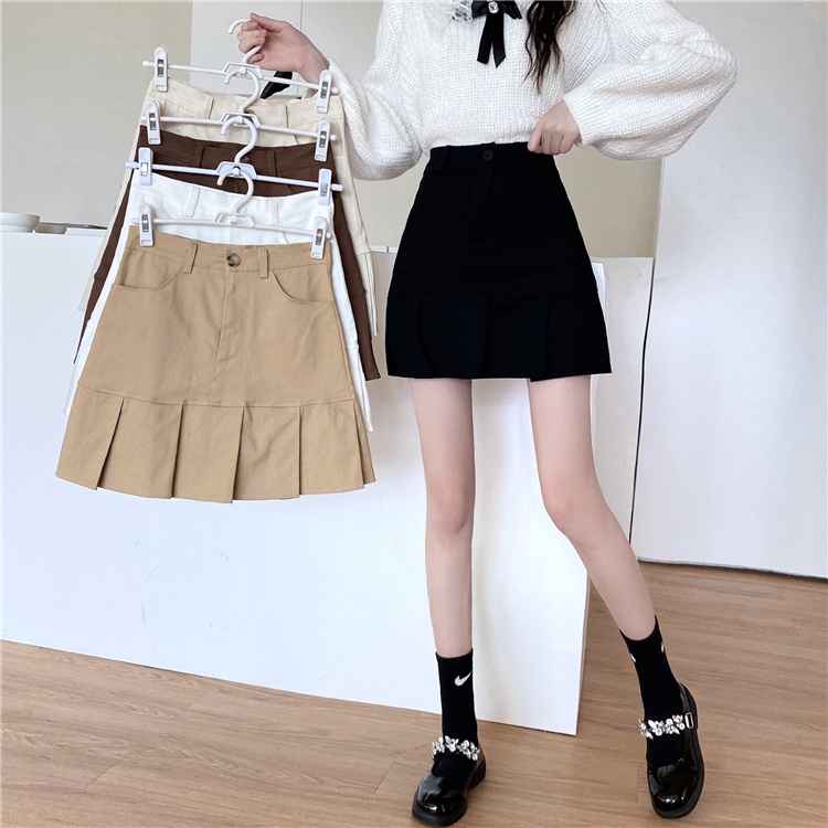 Chân váy SUXI dáng chữ A xếp ly lưng cao phong cách Hàn Quốc thời trang cho nữ