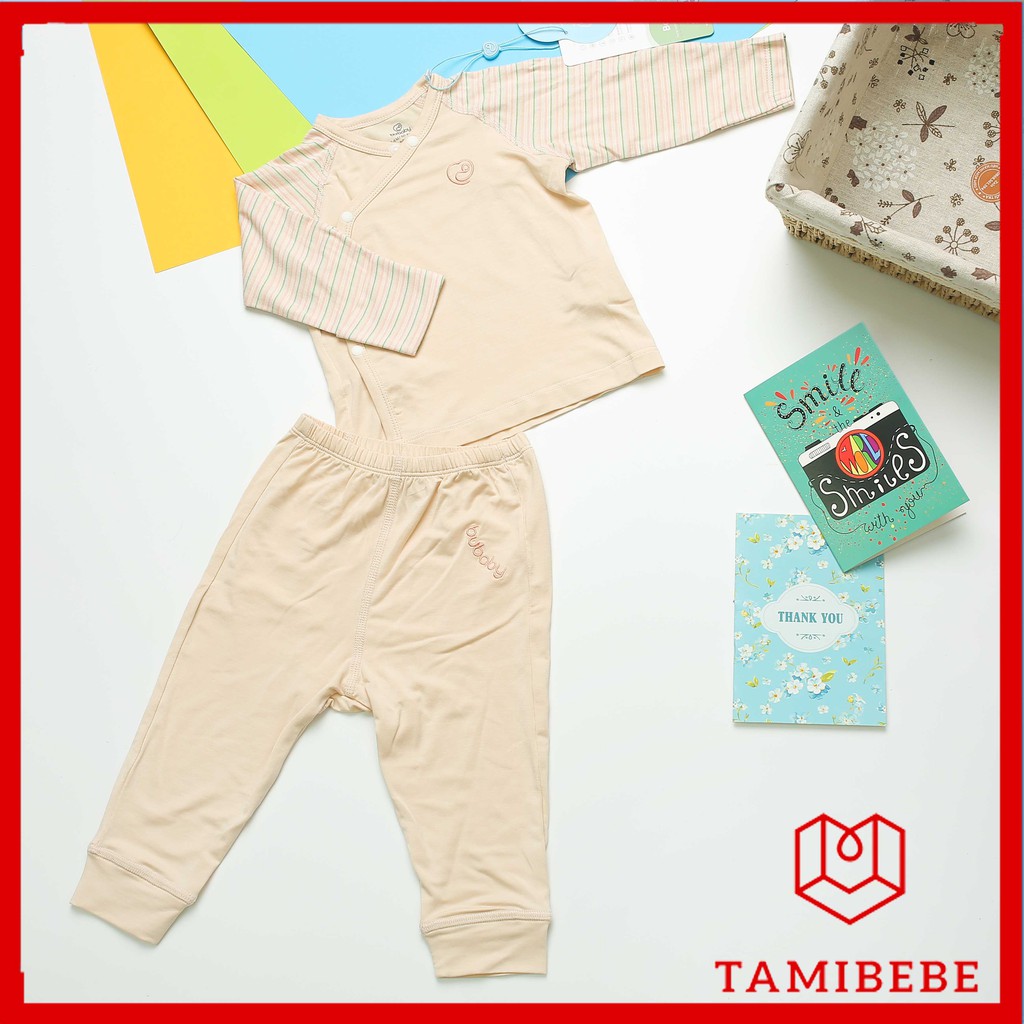 Quần áo trẻ em Bu Baby bộ dài tay cài chéo bambus sơ sinh - TAMIBEBE