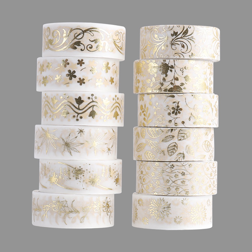 Bộ 12 Cuộn Băng Keo Lá Vàng Dán Trang Trí Sổ Tay DIY