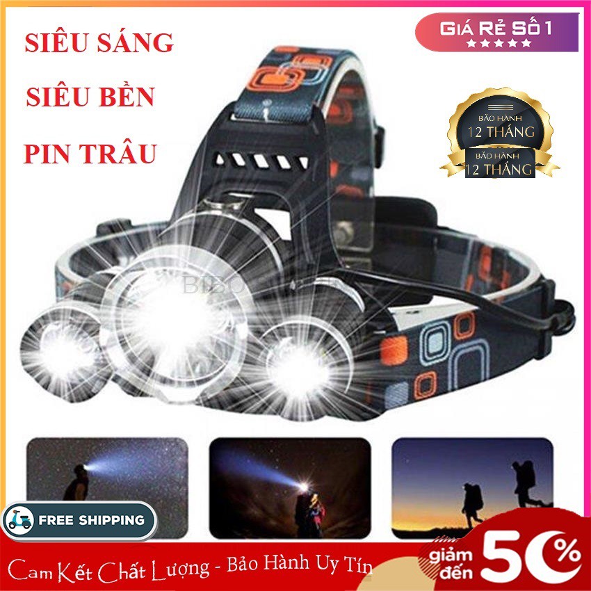 Đèn đeo đầu 3 bóng Công nghệ LED XML Cree T6 Cực HOT hiện nay - Đèn pin đội đầu,đeo trán 2 pin sạc 3 bóng led siêu sáng