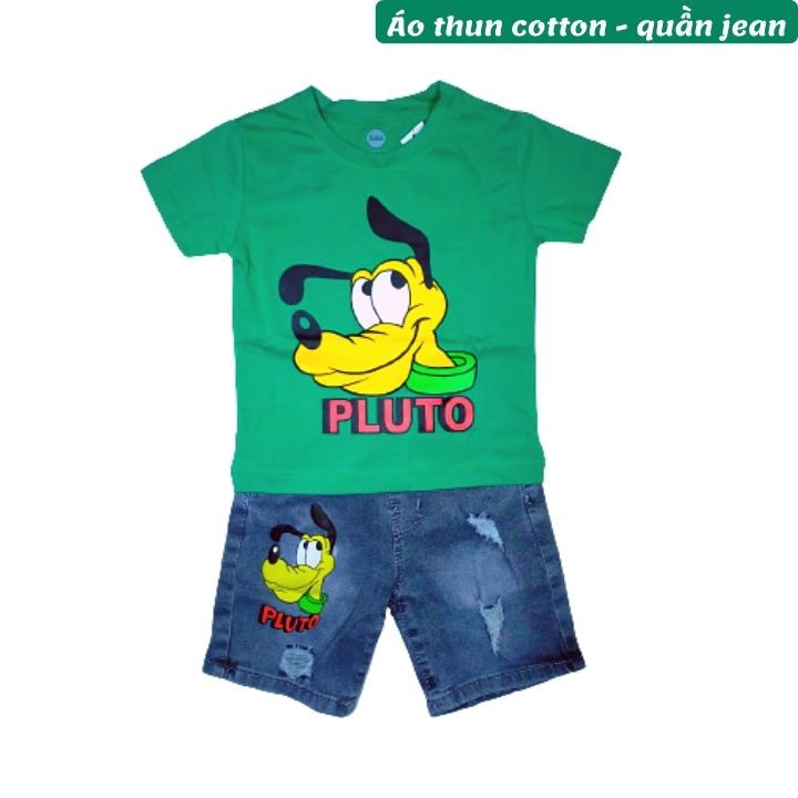 Đồ bộ bé trai jean hình Pluto từ 10-43kg -set jean bé trai-  Áo thun cotton - quần jean - Tomchuakids.