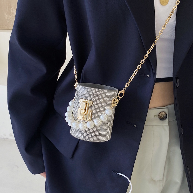 Túi Đeo Chéo mini Đính Đá Và Ngọc Trai Giả Thời Trang Mới 2021