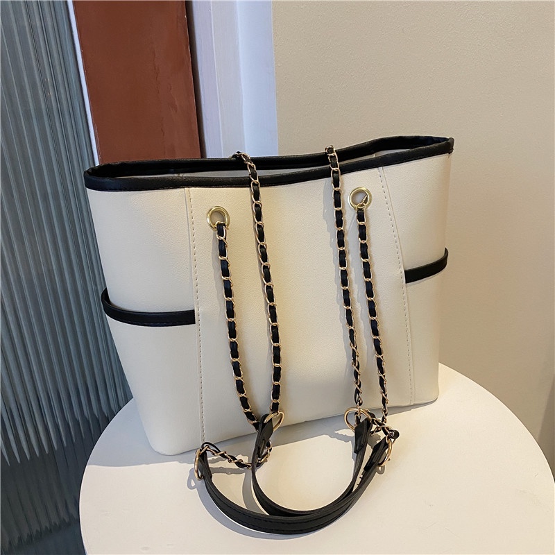 Túi Tote Đeo Vai Mềm Mại Màu Tương Phản Thời Trang Mùa Xuân 2022 Cho Nữ