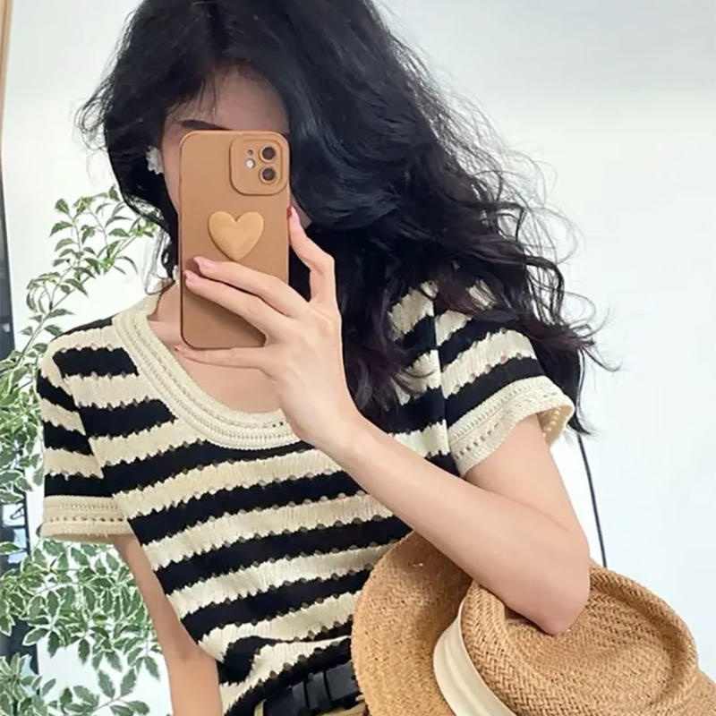 Áo Dệt Kim Ngắn Tay Thời Trang Mùa Hè Hàn Quốc Dành Cho Nữ