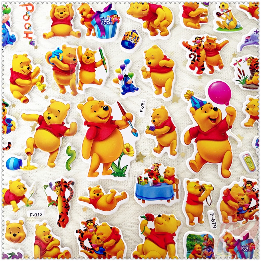 DISNEY ▶ Bộ 5 Tấm Hình Dán Nhân Vật Hoạt Hình Winnie The Pooh Q-2 ◀ Miếng Dán PVC 3D Chống Thấm Nước Chất Lượng