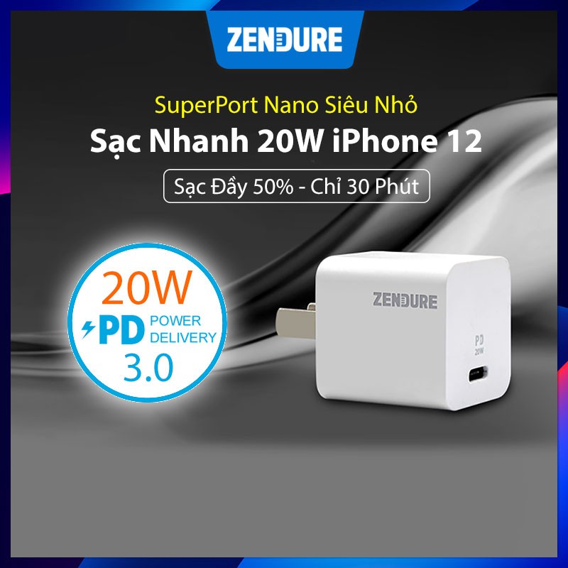 ⚡⚡Sạc Nhanh 20W iPhone 12 Zendure SuperPort Nano Siểu Nhỏ, PD.30/QC3.0/PPS/FCP Sạc Nhanh Tất Cả Các Dòng Máy iPhone