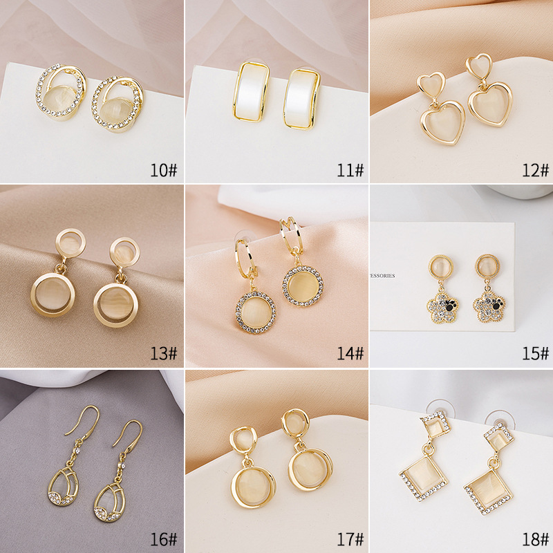 925 diamond silver fashion personality opal leaf earrings Dongdaemun Korean geometrical geometry diamond drop earrings tulips geometric female