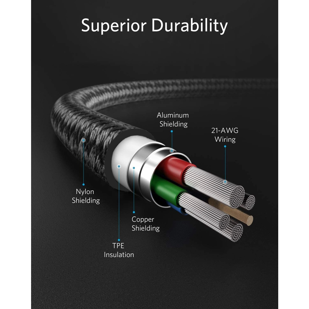 Dây cáp sạc nhanh USB type C ra L Anker PowerLine bọc dù A8617 A8618 A8623 Tuấn Hà Store