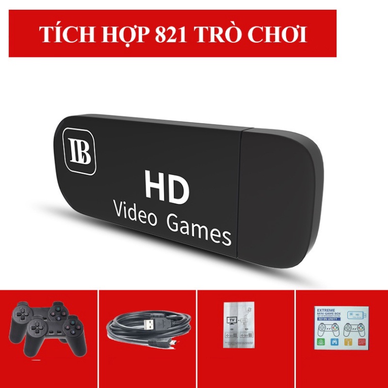 Hà Nội Máy Chơi Game Cầm Tay 4 Nút 821 trò, HDMI - Kết Nối Tivi Tặng Thẻ Nhớ 64G - Kèm 2 Tay Cầm Không Dây