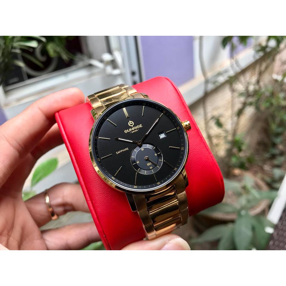 Đồng hồ nam dây kim loại chính hãng Sunrise 1141 1141SA DM1141MK đen