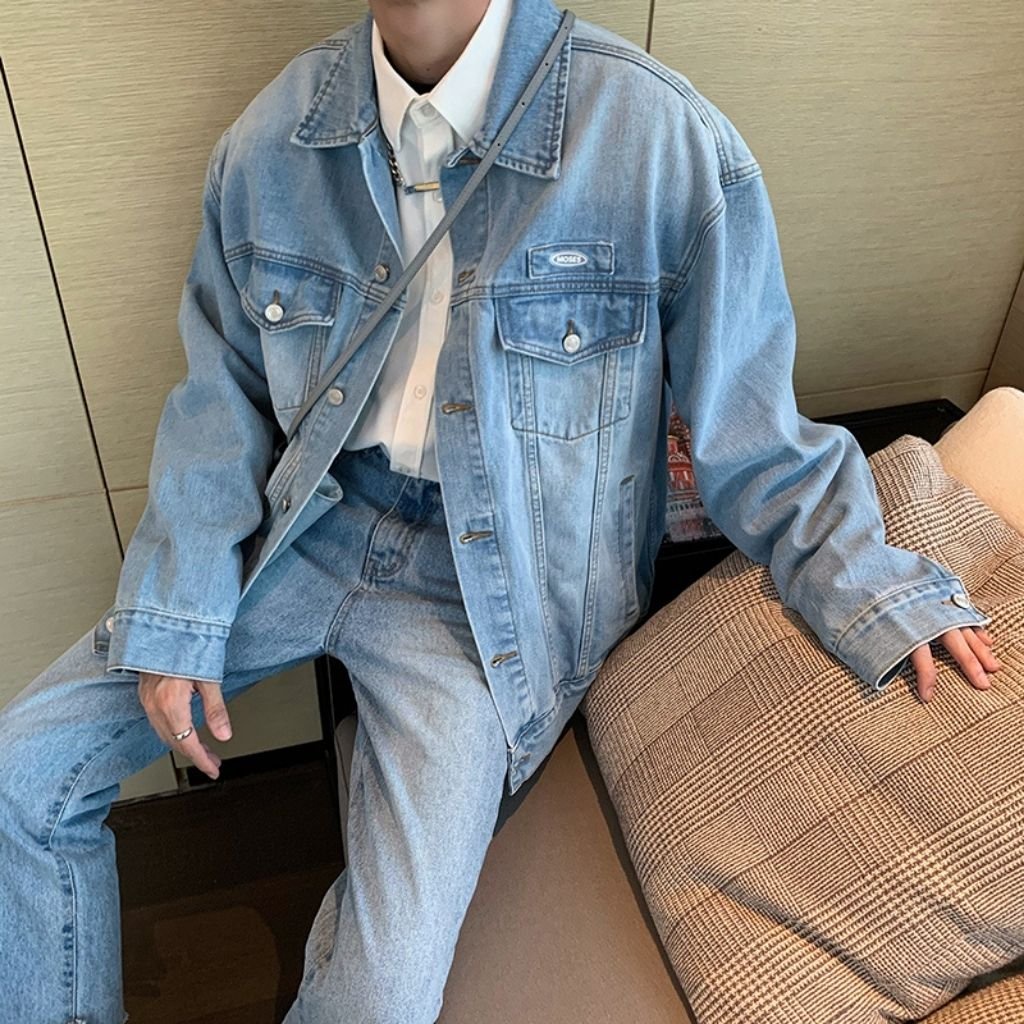 Áo khoác bò nam nữ Mavota Áo Denim sơ mi jean unisex trắng xanh cao cấp AB02