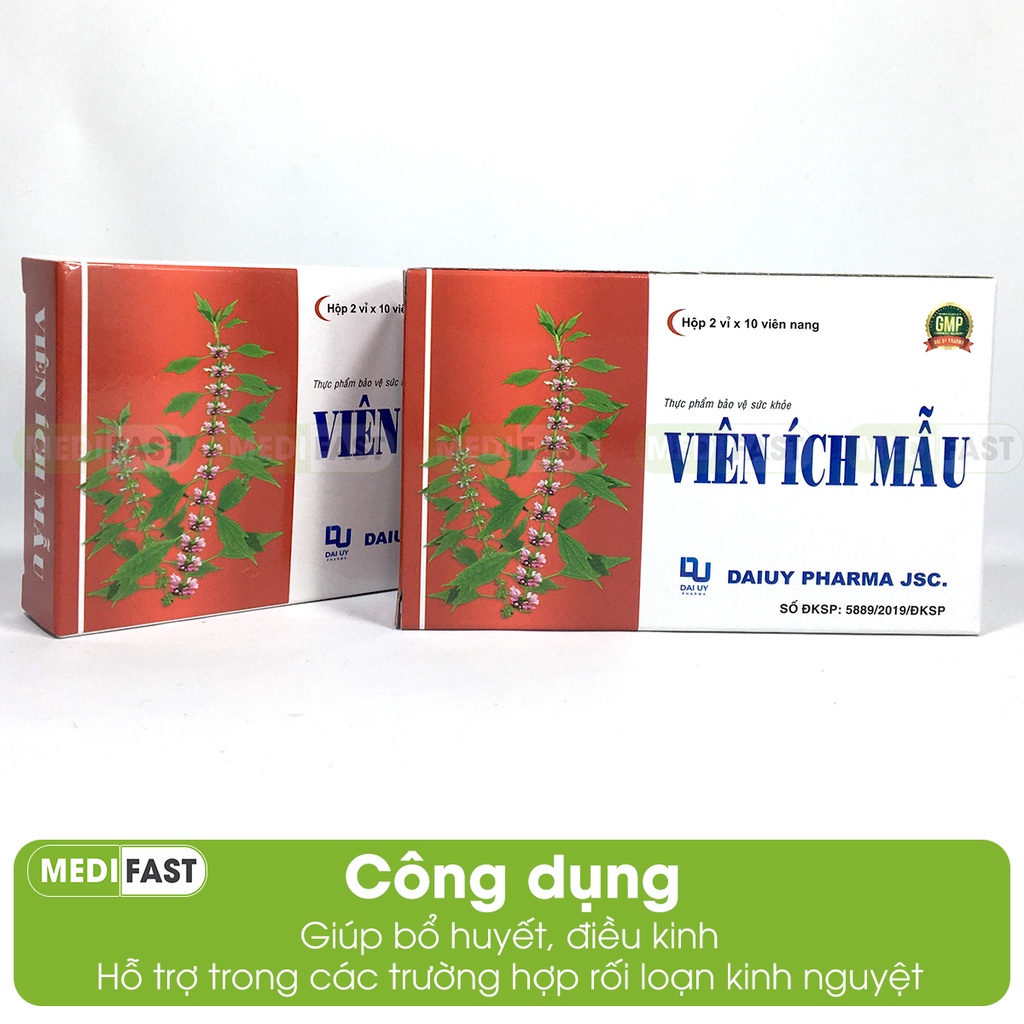 Viên uống Ích Mẫu - Giúp bổ huyết, điều kinh, giảm rối loạn kinh nguyệt từ Cao ích mẫu - Hộp 20 viên - Đ.Y