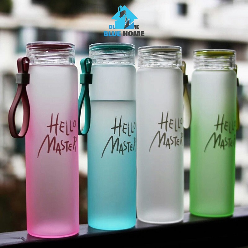 Bình Nước Thủy Tinh Hello Master 400ML Có Quai Đeo Tiện Lợi