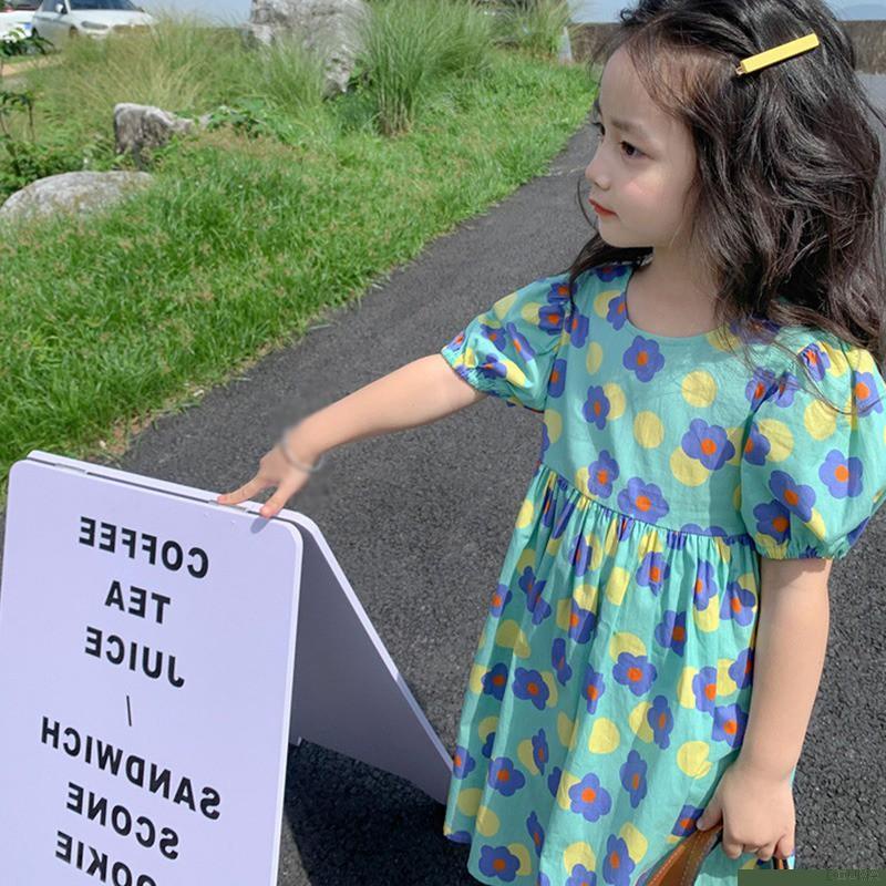 Đầm tay phồng hở lưng họa tiết hoa phong cách retro Hàn Quốc thời trang dễ thương cho bé gái