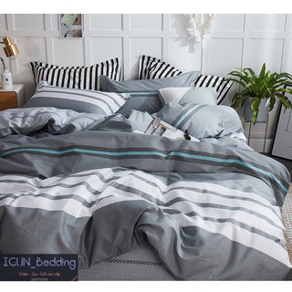set KẺ XÁM LỊCH LÃM bộ Chăn Ga Gối 4 món COTTON ORGANIC 100% nhập khẩu HÀN QUỐC
