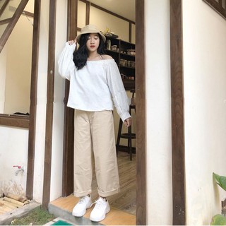 ÁO TRỄ VAI THUN GIẤY DÀI TAY TRẮNG ĐEN BASIC - (Sp sẵn)