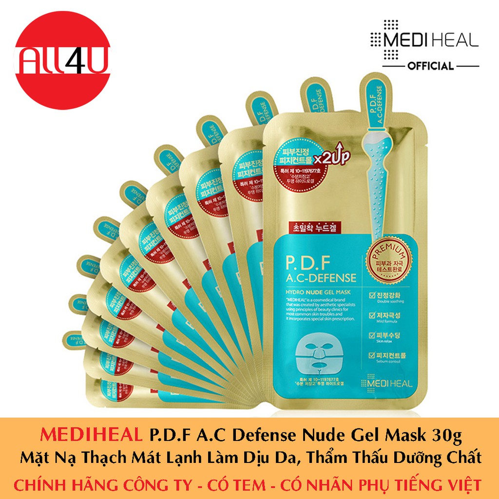 [MEDIHEAL VN] Mediheal P.D.F A.C Defense Nude Gel Mask 30g - Mặt Nạ Thạch Mát Lạnh Làm Dịu Da, Thẩm Thấu Dưỡng Chất.