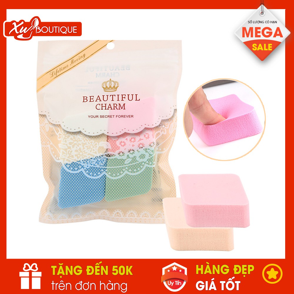 Bộ 4 Miếng Bông, Mút Tán Kem Nền Trang Điểm Beautiful Full Box