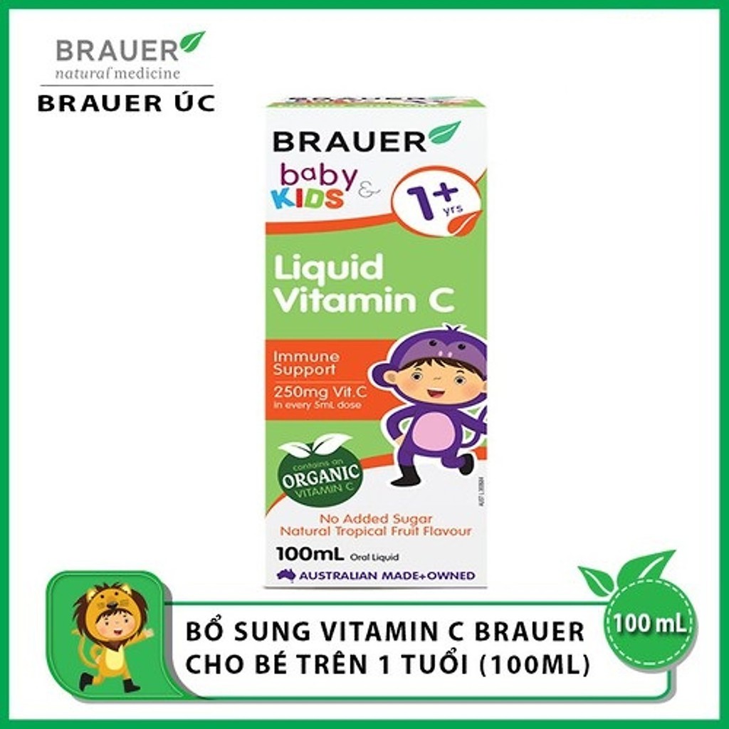 Thực phẩm bổ sung Vitamin C Brauer Baby Kids Liquid 100mL dành cho trẻ trên 1 tuổi - QT258