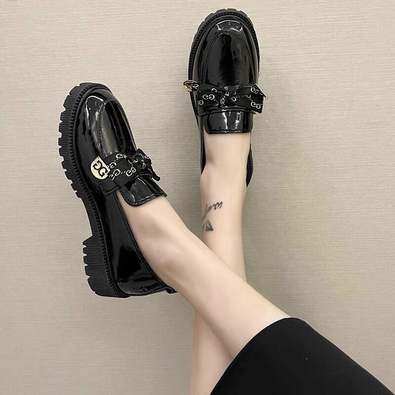 [Có sẵn] Giày lười nữ nơ gắn khóa cg da mềm êm chân siêu xinh mã L004