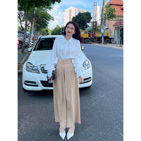 [ 𝐅𝐑𝐄𝐄 𝐒𝐇𝐈𝐏 ] SÉT ÁO SƠ MI TAY DÀI BỒNG MIX QUẦN CẠP LY . CHẤT SƠ MI LỤA QUẦN TUYẾT MƯA Ạ