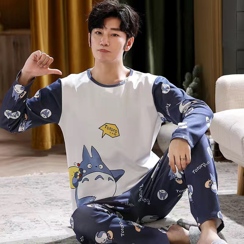 Bộ Đồ Ngủ Tay Dài Vải Cotton In Hoạt Hình Kiểu Nhật Bản Dễ Thương Cho Nam