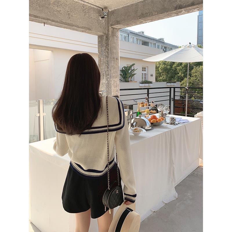 Áo Khoác Cardigan Dệt Kim Cổ Thủy Thủ Dáng Ngắn Thời Trang 2022 Cho Nữ