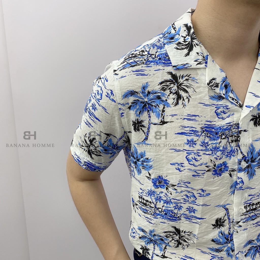 Áo Sơ Mi Nam Cổ Vest Hoạ Tiết Palm Cộc Tay BANANA HOMME Chất vải Linen thoáng mát, ít nhăn Cao Cấp, Trẻ trung 2021 | BigBuy360 - bigbuy360.vn
