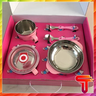 Set 5 món bộ bát thìa dĩa ăn dặm giữ nhiệt inox cho bé T3B3
