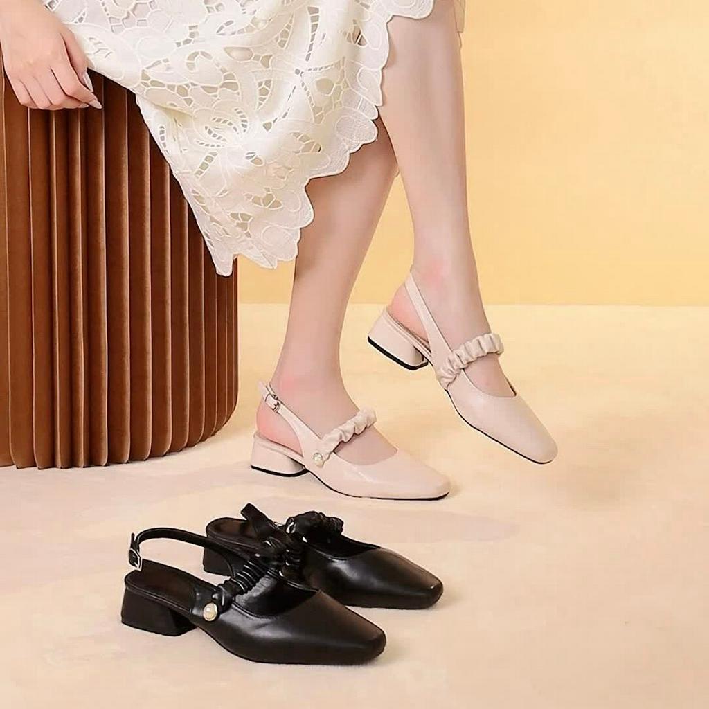 Giày MWC 4216 - Giày Sandal 3cm Cao Gót Đế Vuông Bít Mũi Quai Hậu