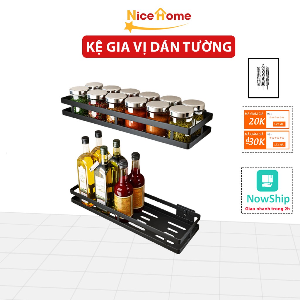 Kệ dán tường NICEHOME nhà bếp nhà tắm đa năng, giá kệ để gia vị treo tường sơn tĩnh điện