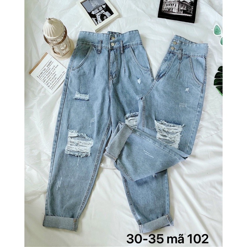 Quần baggy jean nữ  FREESHIP  Quần baggy jean nữ lưng cao kiểu rách đùi size đại đến 80kg hàng VNXK bigsize 2KJean