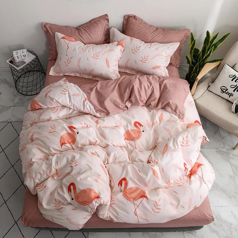 Bộ chăn ga Poly nhập mẫu con Hồng Hạc