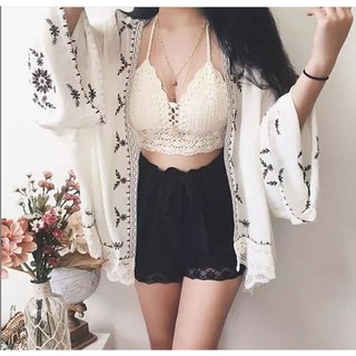 Áo bơi bikini len móc trắng mặc đi biển đi bơi hot