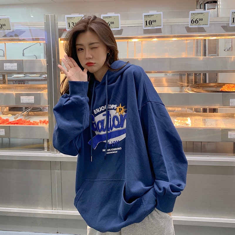 SUXI Áo Hoodie Tay Dài Dáng Rộng In Hình Cá Tính Phong Cách Hàn Quốc Cho Nữ
