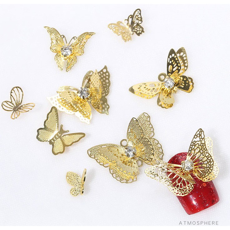 Bướm Ba Chiều Vàng Kim Loại ĐÍnh Móng