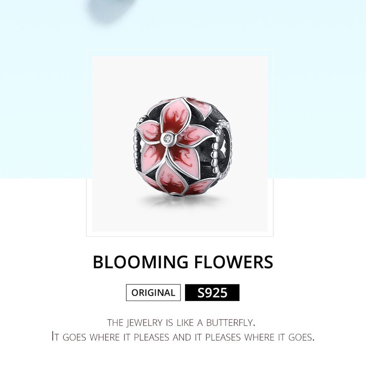 Mặt trang sức bamoer SCC1707 hình hoa anh đào 3mm bằng bạc thật 925 dùng làm vòng tay độc đáo