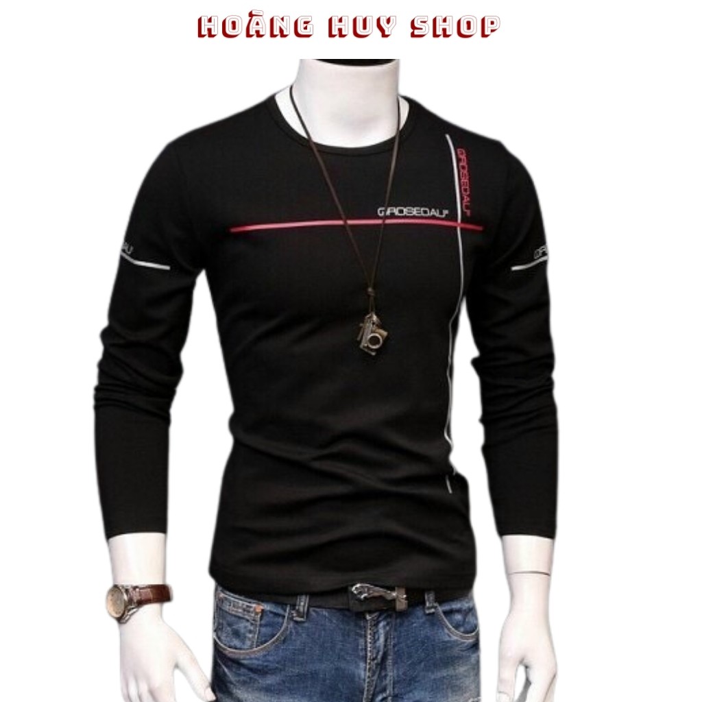 Áo Thun Nam Tay Dài H&H-AT07 Phối Viền Phong Cách Hàn Quốc 100% COTTON Cao Cấp - 3 Màu