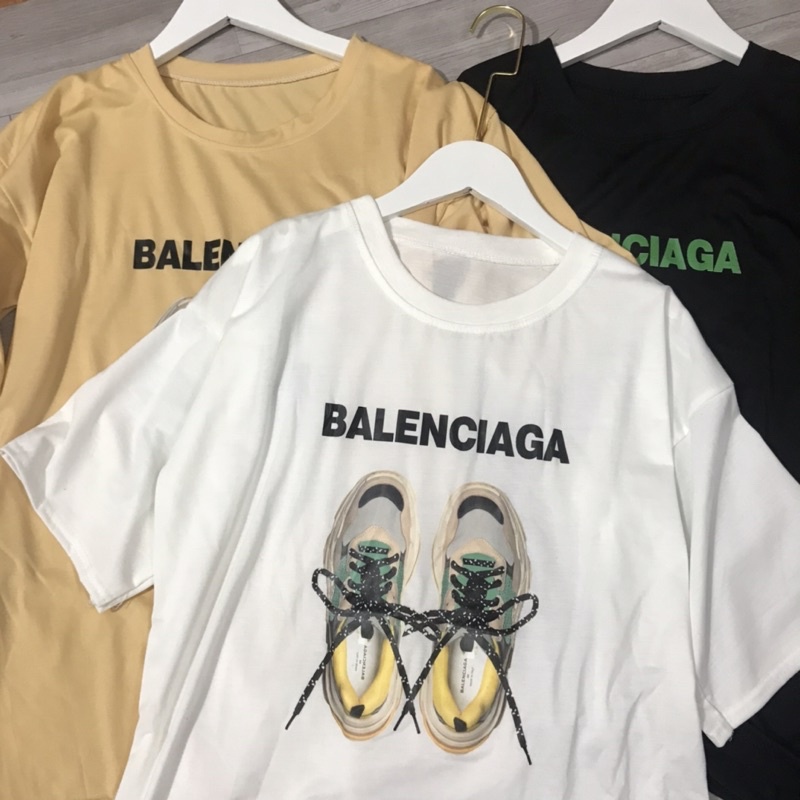 Áo Phông Balenciagaa Cotton Ngắn Tay In Hình Giày Dây Nổi Cá Tính