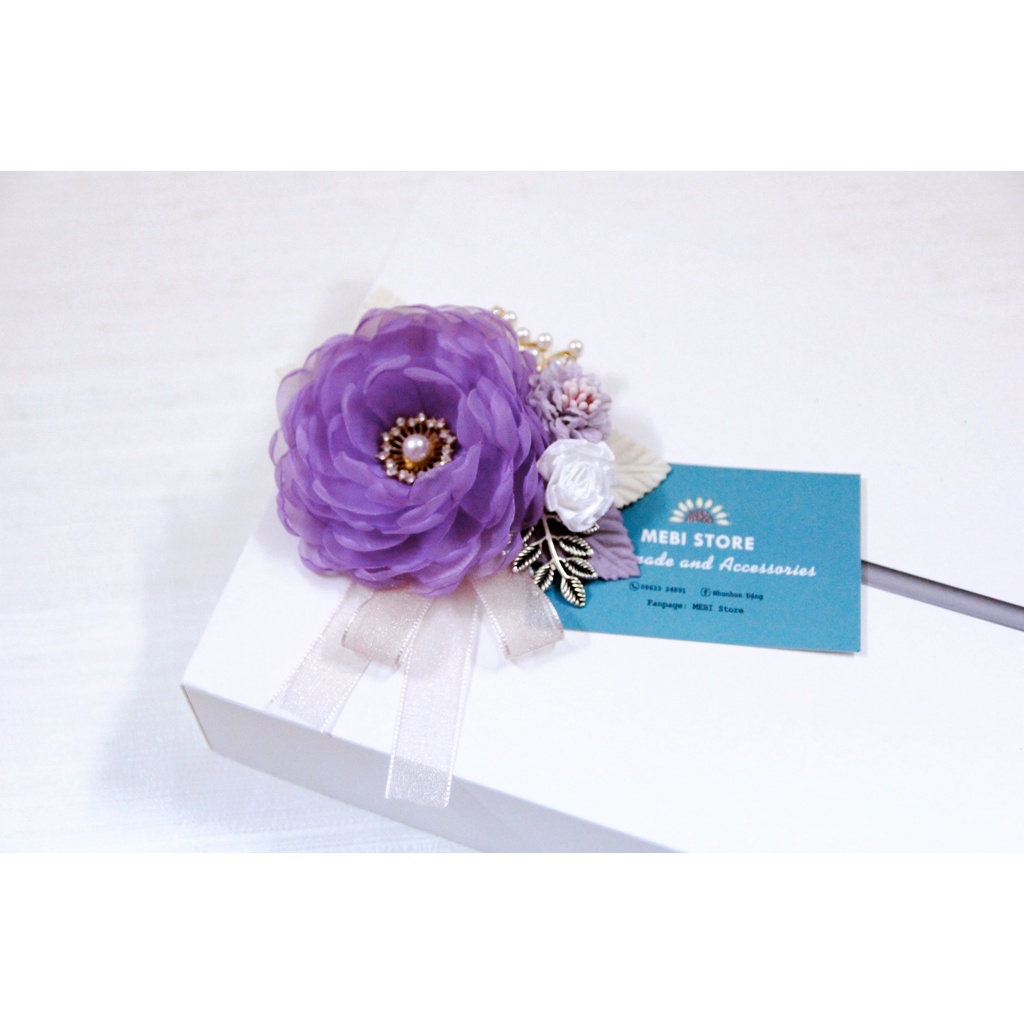 ẢNh thật 100% - Hoa cài áo MEBI Handmade mẫu hoa chùm màu tím size lớn