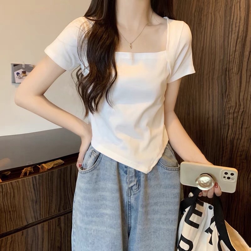 ÁO CỔ VUÔNG LAI NHỌN, áo Croptop cổ U thiết kế độc đáo