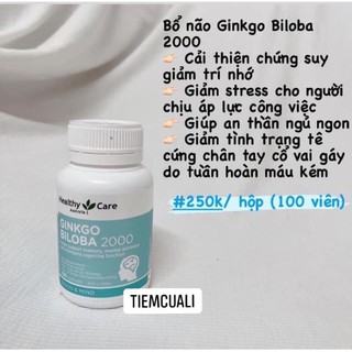 Bổ não Ginkgo Biloba Healthy Care Úc 2000mg (MẪU MỚI 2020)