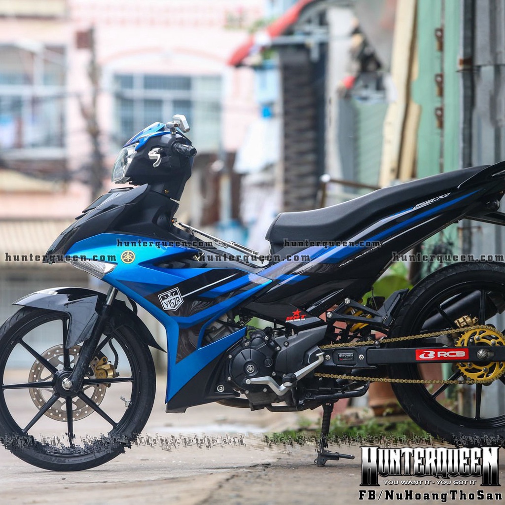 Tem rời in UV cao cấp, Dán xe Exciter 150 đời 2016-2018 màu đen xanh. Mẫu decal Y15ZR hoa văn chìm ẩn