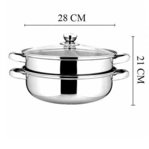 Bộ xửng hấp inox 28cm - nồi hấp đa năng 2 tầng cao cấp nắp kính