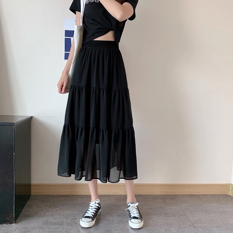 Chân Váy Vintage Nữ 🦋 Váy Voan Nữ Dáng Dài 2 Lớp Siêu Xinh 2 màu 🦋