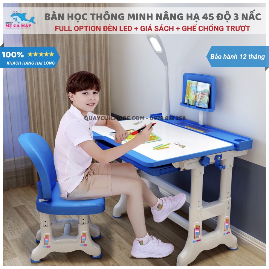 Bàn học cho bé TẶNG ĐÈN LED + GIÁ SÁCH sale giá nhập, bàn học thông minh cho bé bảo hành 12 tháng