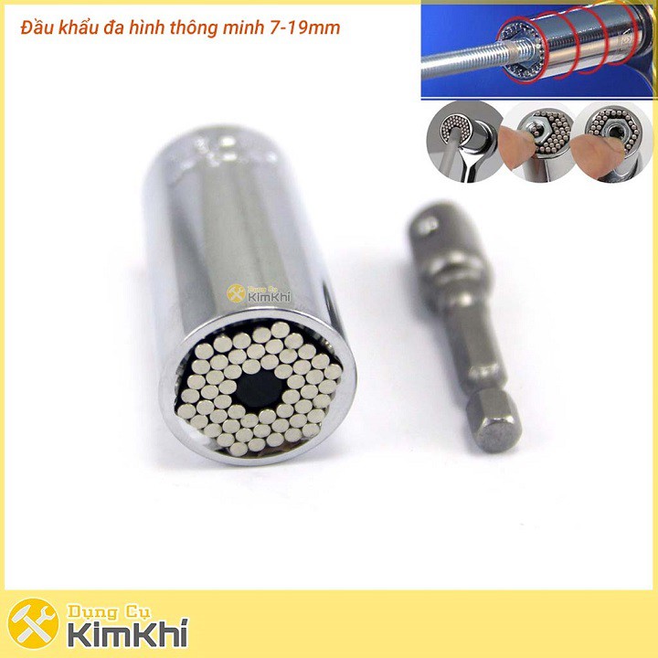 Bộ đầu khẩu đa hình 2 chi tiết 7-19mm và đầu nối vuông 1/2 inch - bộ đầu khẩu lắp máy khoan