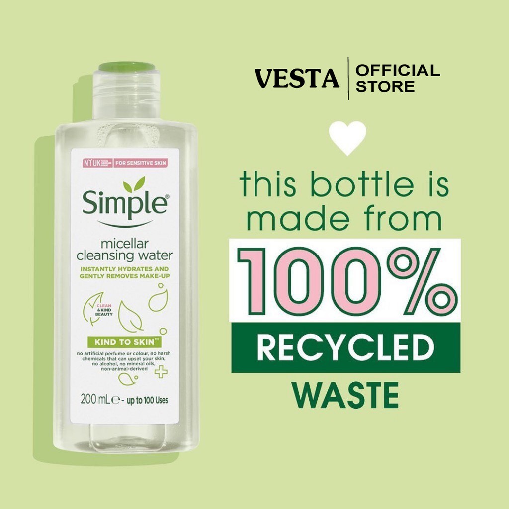 Nước Tẩy Trang Simple Micellar 200ml Làm Sạch Trang Điểm Skincare Chăm Sóc Dưỡng Da Vượt Trội | BigBuy360 - bigbuy360.vn